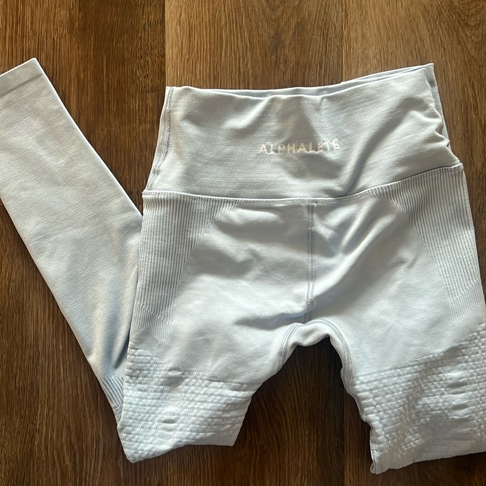 LIGHT BLUE ALPHALETE LEGGINGS NO FRONT SEAM